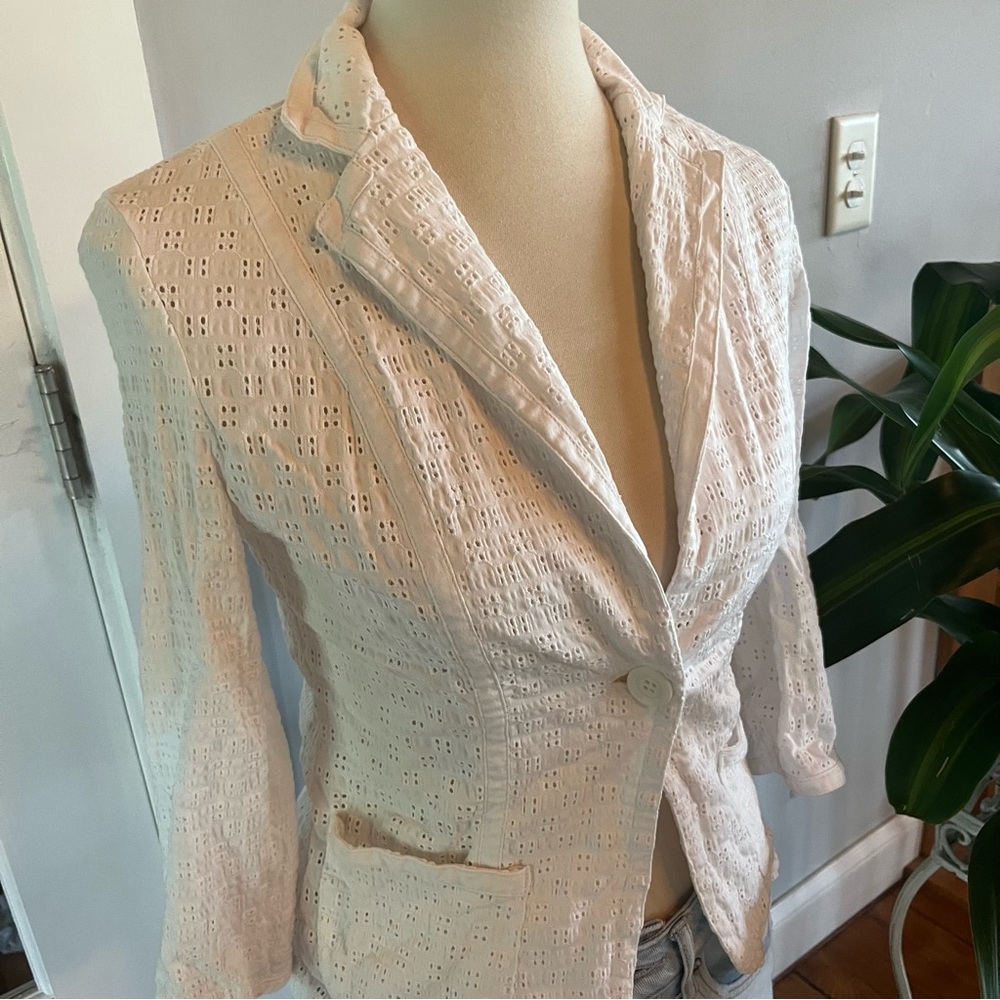 eyelet white collared lace vintage knit blazer